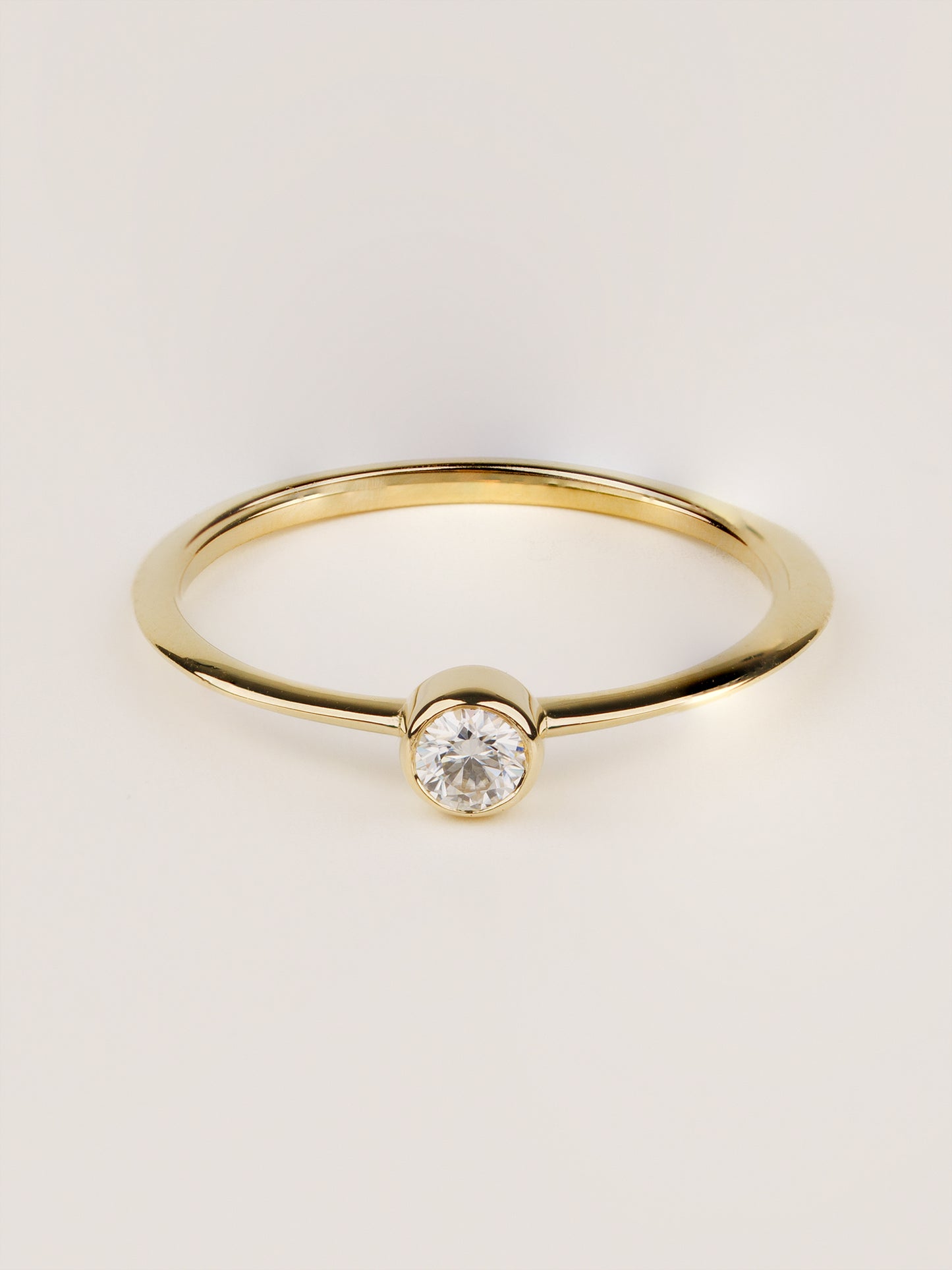 14K Gold Bezel Moissanite Ring, Dainty Solid Gold Solitaire Ring