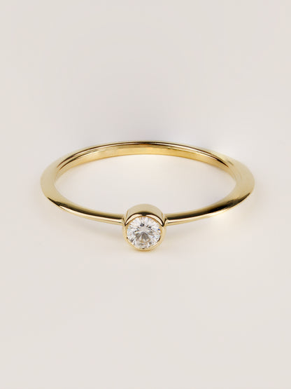 14K Gold Bezel Moissanite Ring, Dainty Solid Gold Solitaire Ring