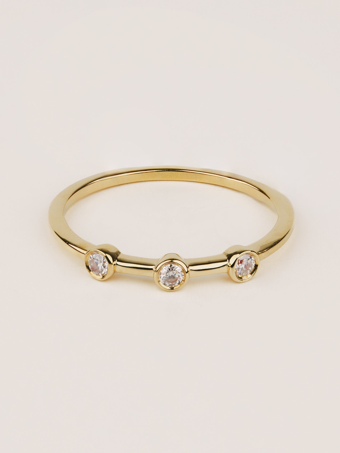 14K Solid Gold Bezel Set Ring, Three Stone Natural Moissanite Ring