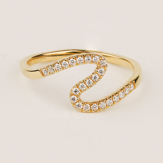 Dainty Diamond Wave Ring in Gold, Minimalist Stacking Ring