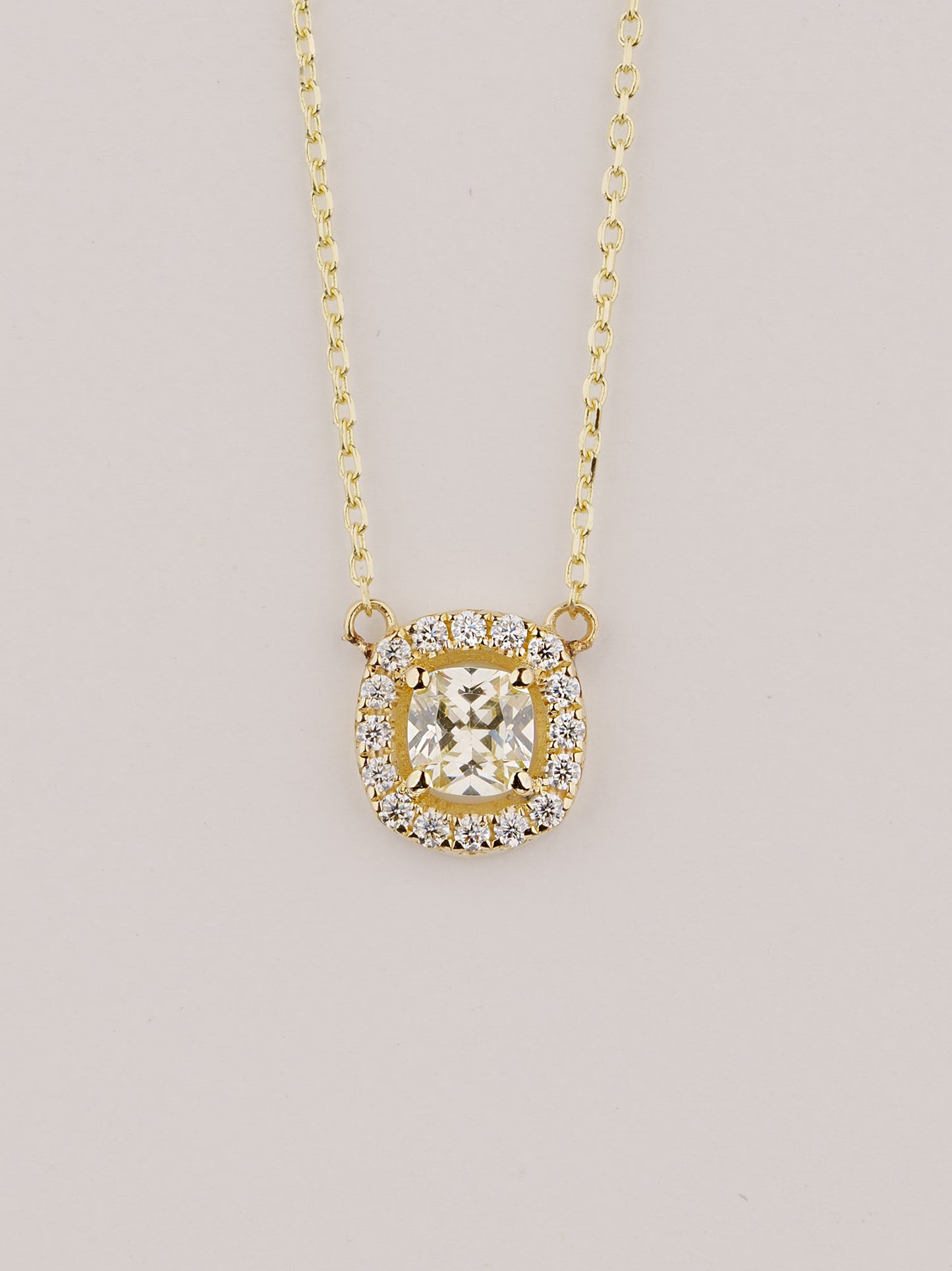 Moissanite Halo Pendant Necklace –  Gold Dainty Necklace