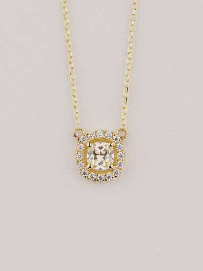 Moissanite Halo Pendant Necklace –  Gold Dainty Necklace