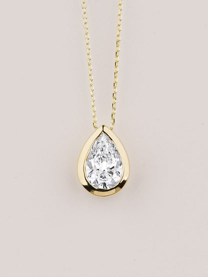 Pear Moissanite Pendant Necklace, Solid Gold Solitaire Necklace