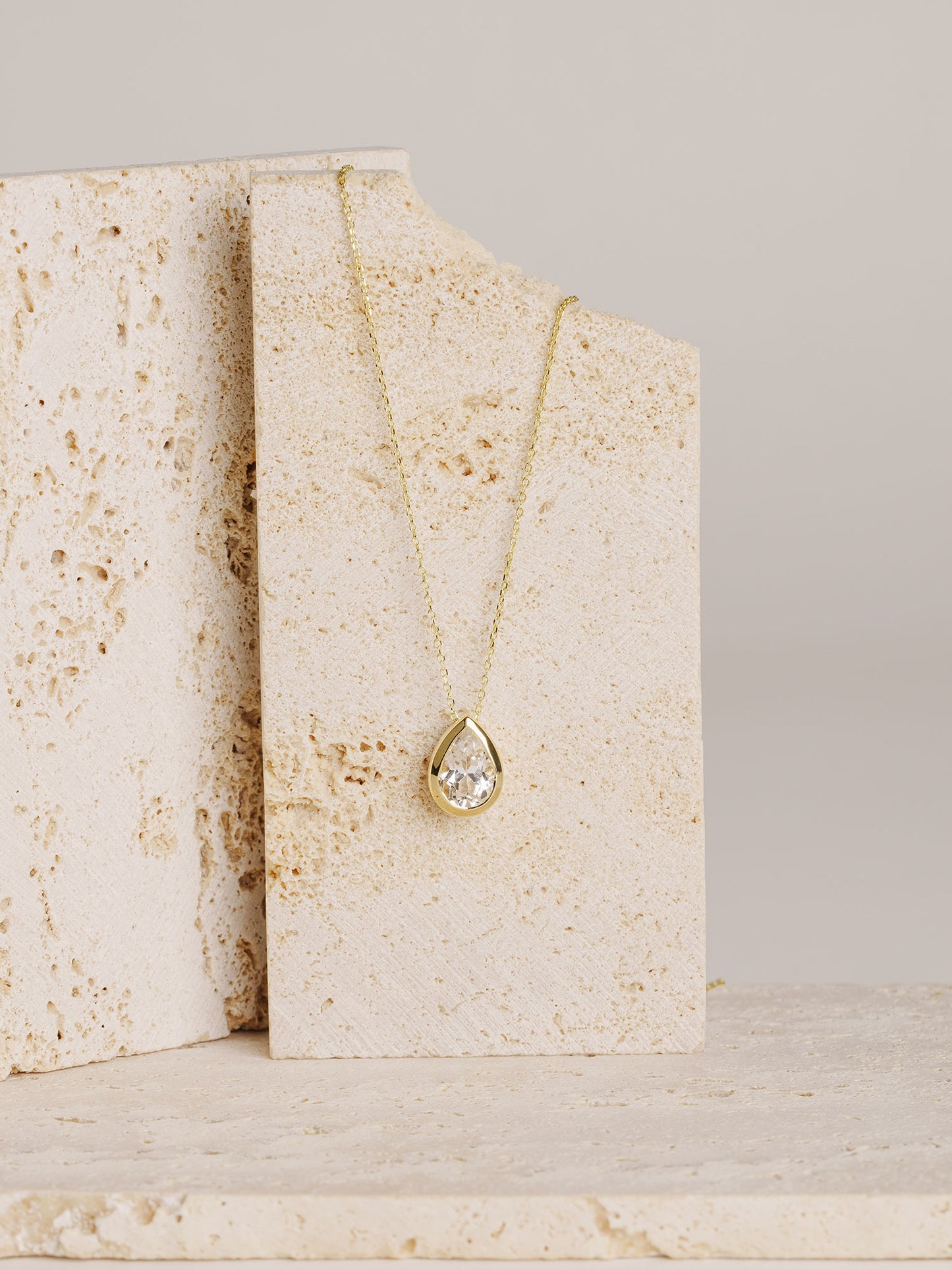 Pear Moissanite Pendant Necklace, Solid Gold Solitaire Necklace