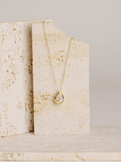 Pear Moissanite Pendant Necklace, Solid Gold Solitaire Necklace