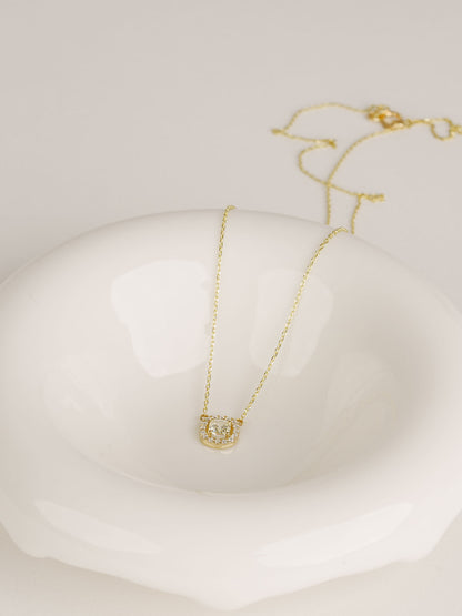 Moissanite Halo Pendant Necklace –  Gold Dainty Necklace