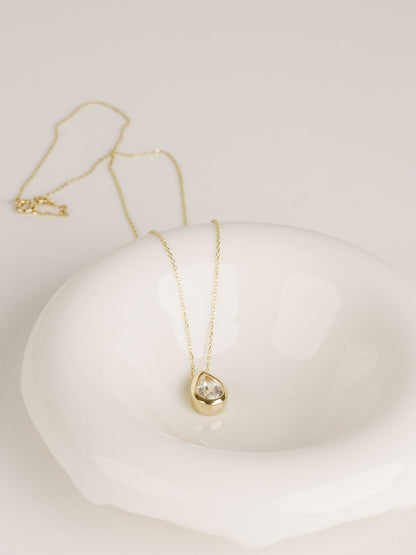 Pear Moissanite Pendant Necklace, Solid Gold Solitaire Necklace