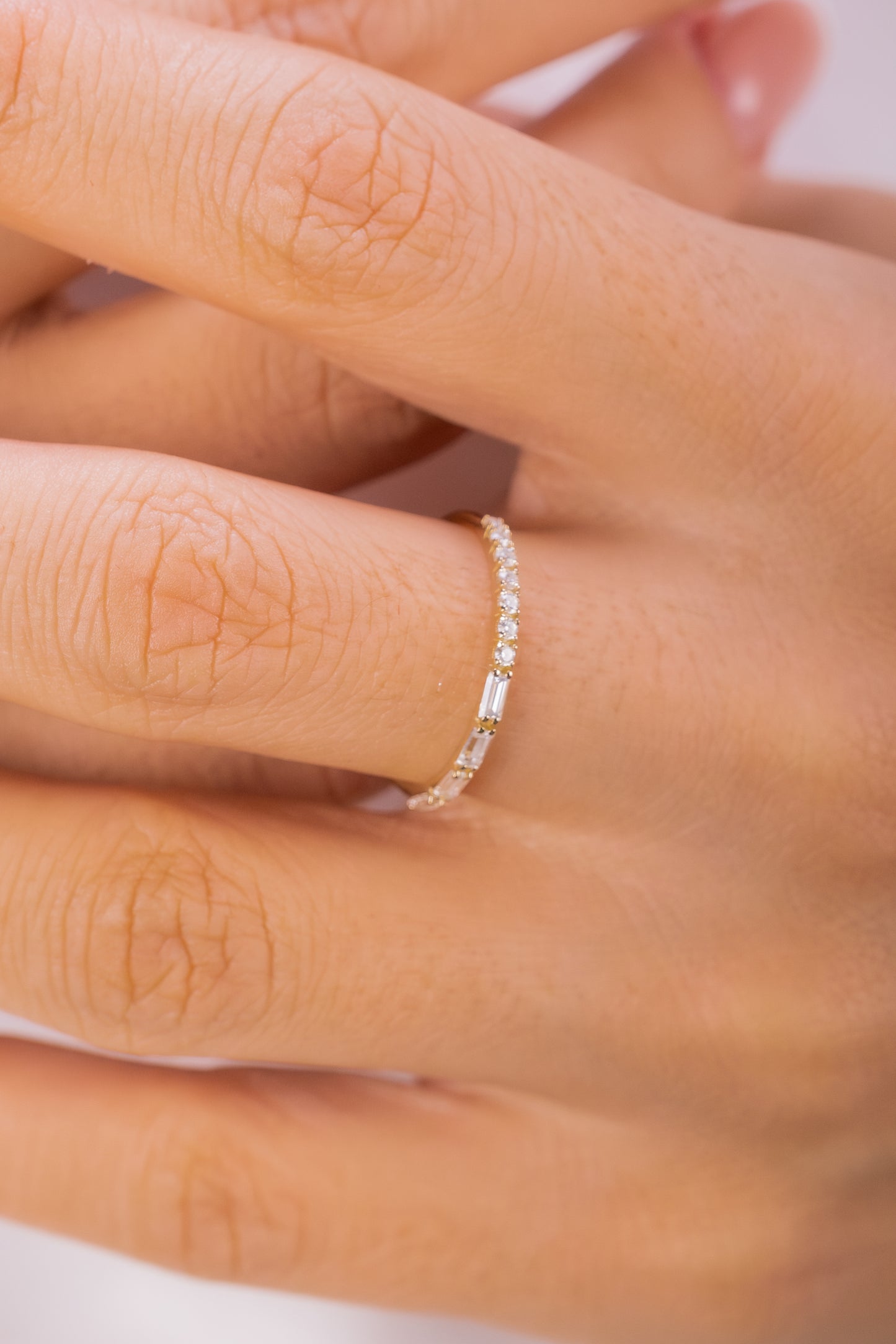 Baguette Moissanite Band – 14K Gold Minimalist Stacking Ring