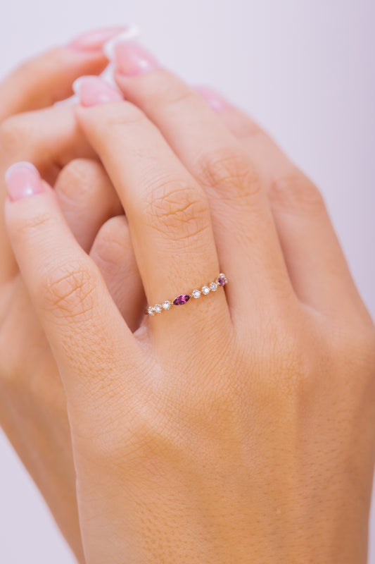 Elegant Marquise Garnet & Sparkling White Moissanite Ring