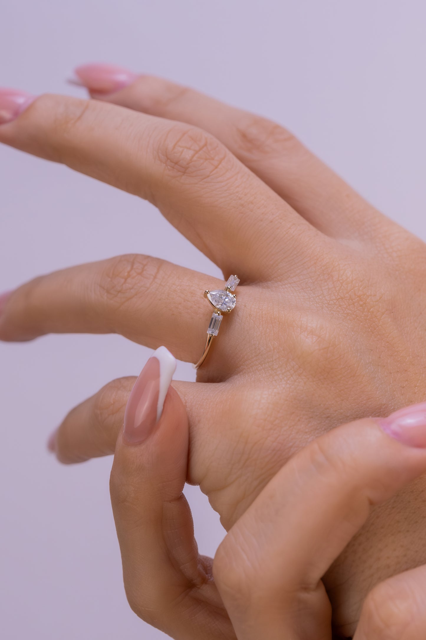 Pear Cut Baguette Moissanite  Ring – 14K Gold Dainty Engagement Ring
