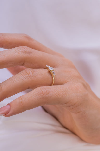 Pear Cut Baguette Moissanite  Ring – 14K Gold Dainty Engagement Ring