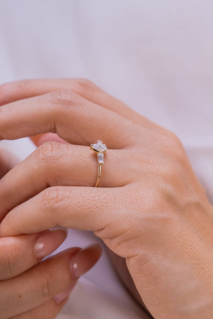 Pear Cut Baguette Moissanite  Ring – 14K Gold Dainty Engagement Ring