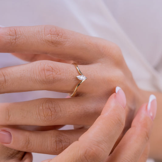 Marquise Cut Diamond Chevron Ring: Dainty V Shape Diamond Ring, Elegant Promise Ring for Her