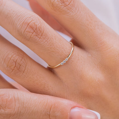 Solid Gold Ring, Dainty Gold Ring with Three Sparkling Moissanite Ring