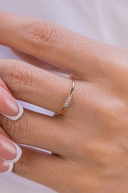 14K Solid Gold Ring, Dainty Gold Ring with Three Sparkling Moissanite Ring