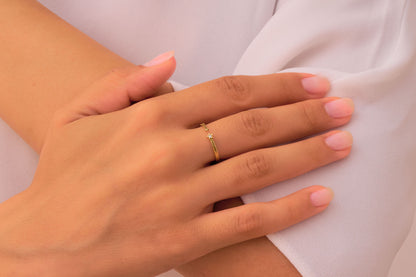 Solid Gold & Silver "Make A Wish" Band Ring: Star and Diamond Accent Inspirational Wish Ring