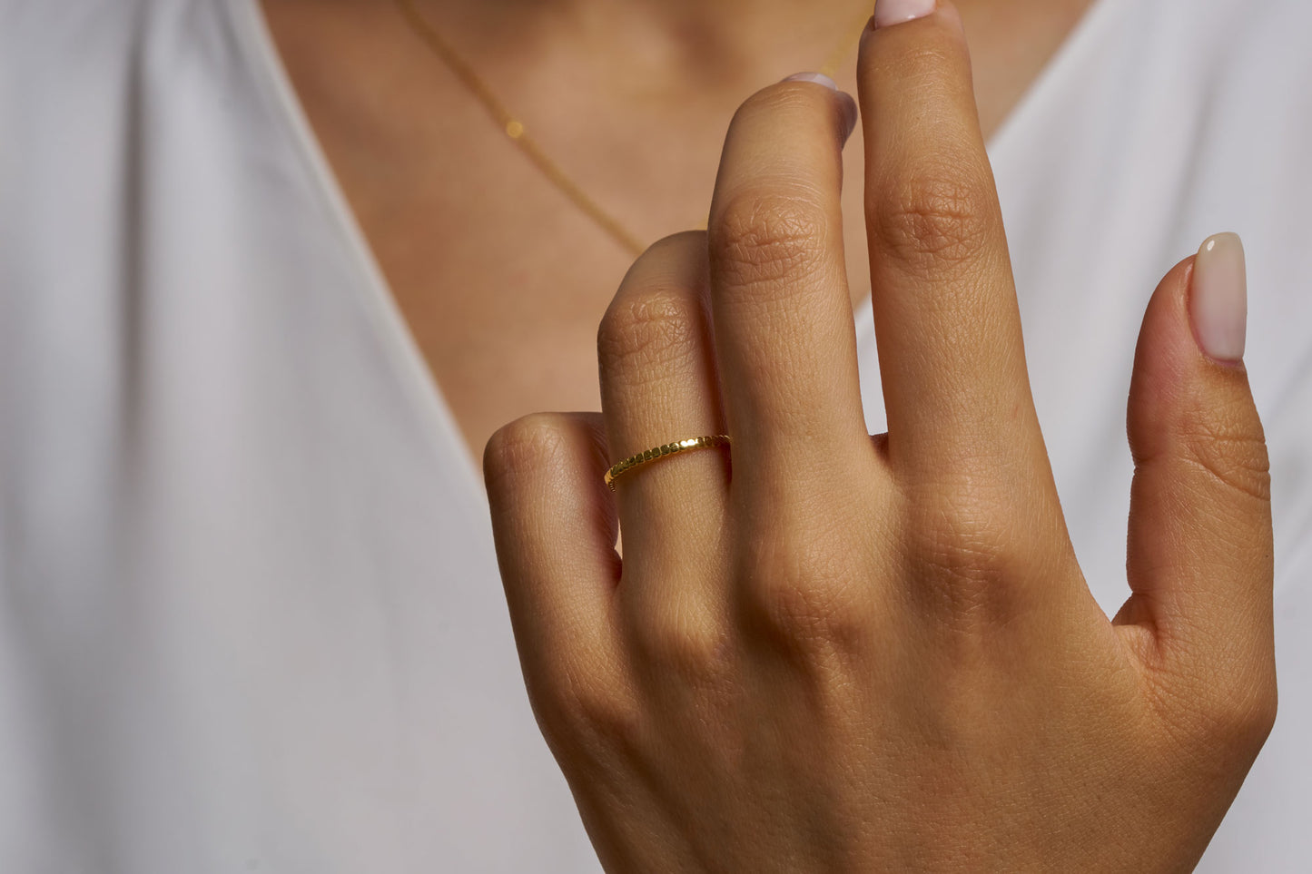 Flat Beaded Eternity Band Ring: Solid Gold & Silver Disc Wedding Band Ring