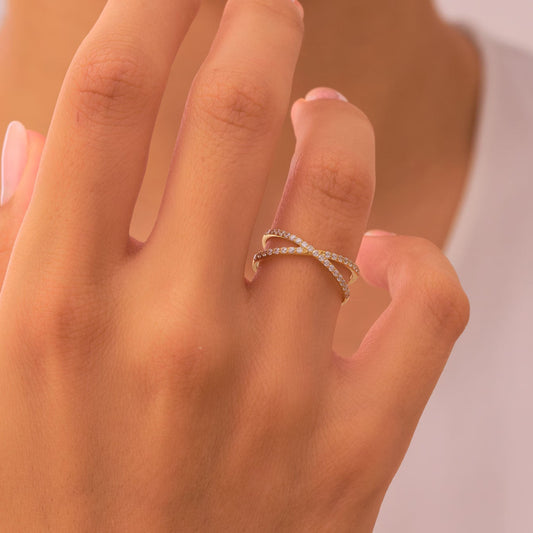Pave Diamond Intertwined Ring: Solid Gold Promise Ring