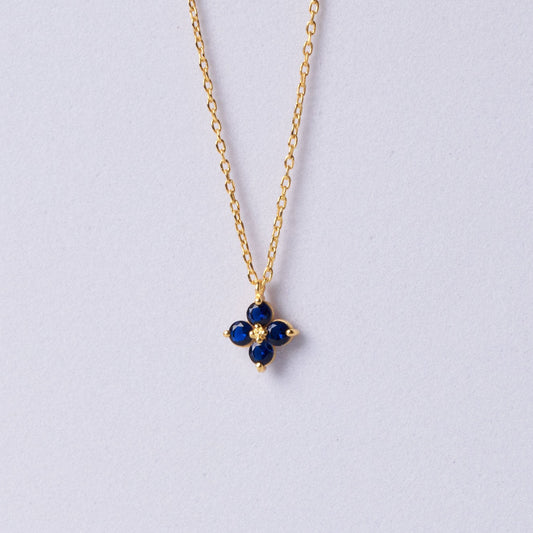 Dainty Sapphire Flower Necklace: Solid Gold Botanical Jewelry, Handmade Sapphire Floral Pendant