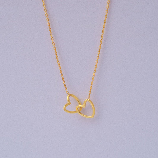 Handmade Interlocked Heart Necklace: Minimalist Romantic Jewelry, Dainty Lovers Necklace, Heart Jewelry