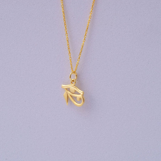 Handcrafted  Eyes of Horus Necklace: Solid Gold Egyptian Symbol Pendant, Handcrafted Ra Eyes Necklace