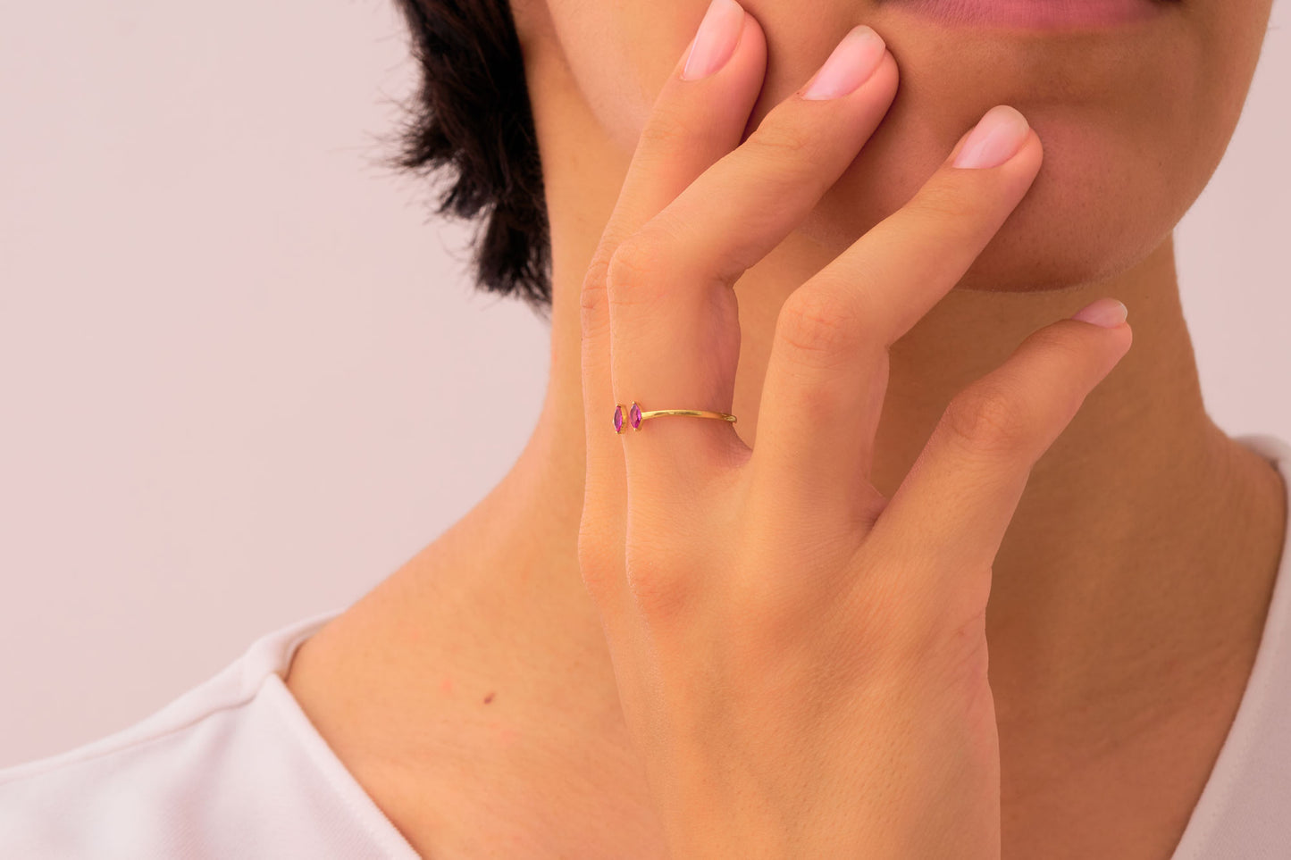 Open Marquise Cut Emerald and Garnet Ring, Birthstone Bypass Ring, Toi et Moi Ring, Adjustable Statement Ring for Women, Unique Promise Ring