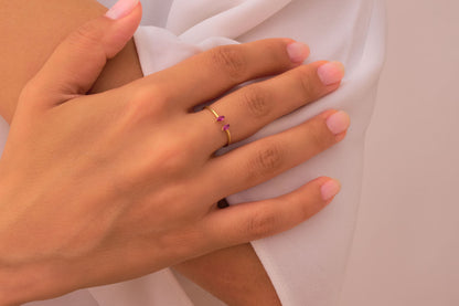 Open Marquise Cut Emerald and Garnet Ring, Birthstone Bypass Ring, Toi et Moi Ring, Adjustable Statement Ring for Women, Unique Promise Ring