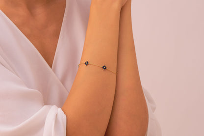 Sapphire  Flowers Bracelet, Handmade Floral Bracelet with Green Gemstones, Elegant Flower Bracelet for Her, Nature Inspired Bracelet