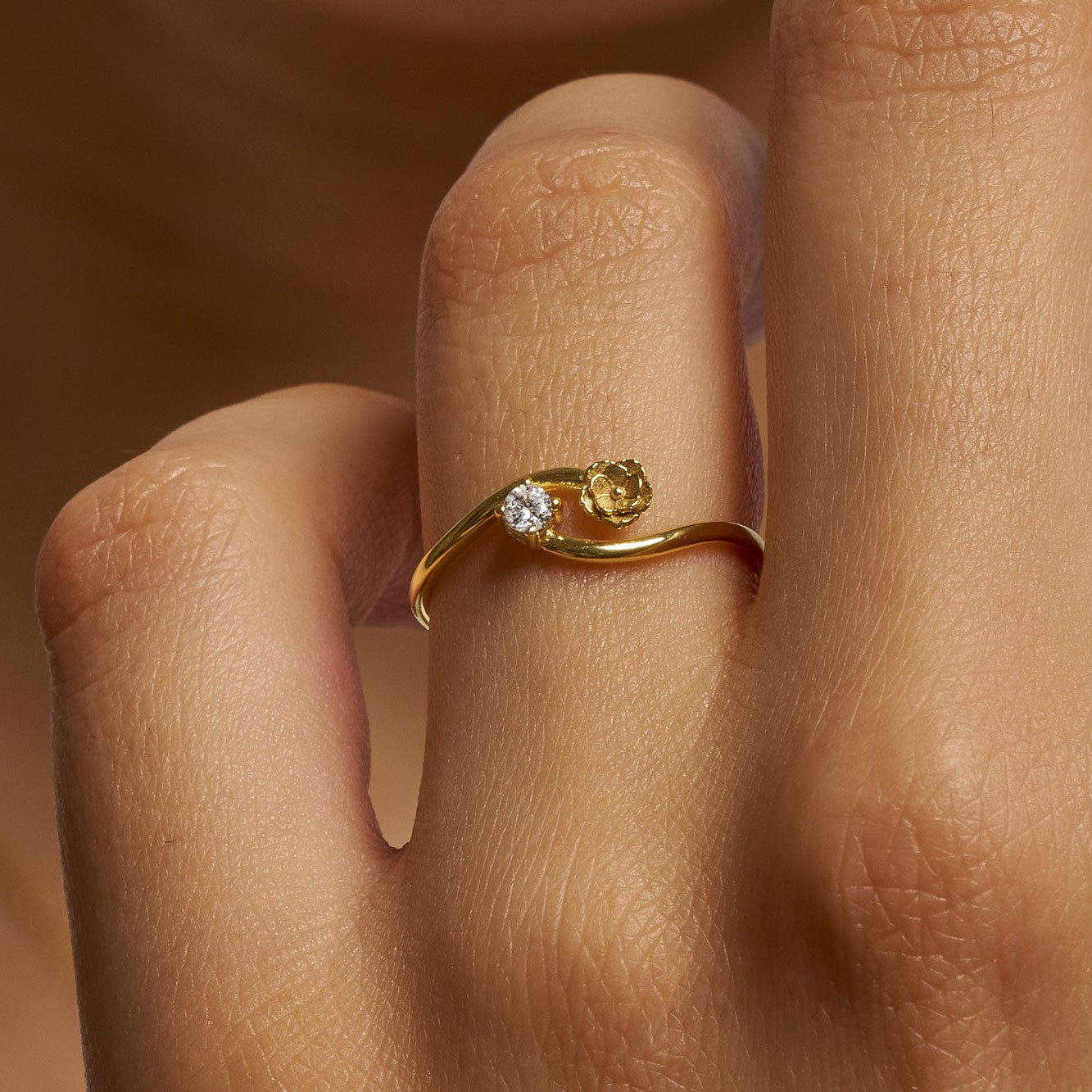 Floral Gemstone Promise Ring: Handmade Nature Inspired Ring in Solid Gold  Options