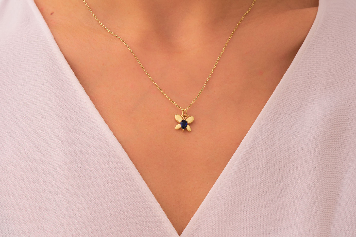 Sapphire Butterfly Necklace: Silver & Solid Gold Options Unique Gemstone Butterfly Jewelry