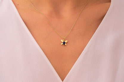 Sapphire Butterfly Necklace: Silver & Solid Gold Options Unique Gemstone Butterfly Jewelry