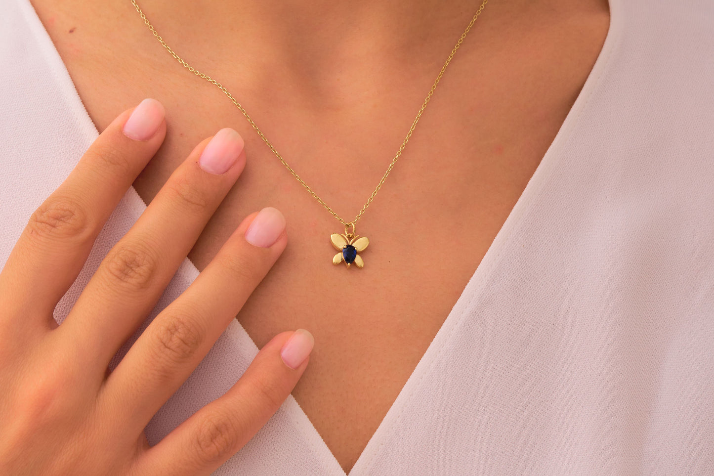 Sapphire Butterfly Necklace: Silver & Solid Gold Options Unique Gemstone Butterfly Jewelry