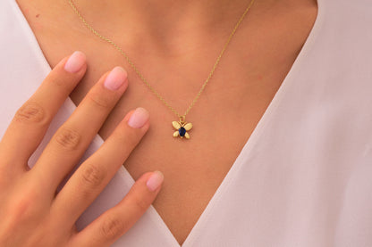Sapphire Butterfly Necklace: Silver & Solid Gold Options Unique Gemstone Butterfly Jewelry