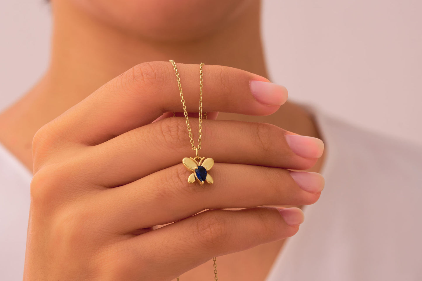 Sapphire Butterfly Necklace: Silver & Solid Gold Options Unique Gemstone Butterfly Jewelry