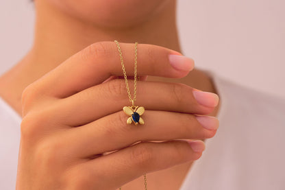 Sapphire Butterfly Necklace: Silver & Solid Gold Options Unique Gemstone Butterfly Jewelry