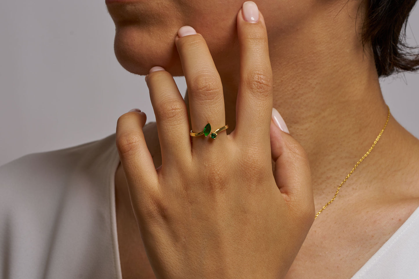 Gold Marquise Cut Birthstone Ring, Open Adjustable Ring for Women, Dual Stone Elegant Promise Ring for Her, Luxury Marquise Cut Ring Gift