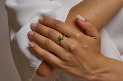 Gold Marquise Cut Birthstone Ring, Open Adjustable Ring for Women, Dual Stone Elegant Promise Ring for Her, Luxury Marquise Cut Ring Gift