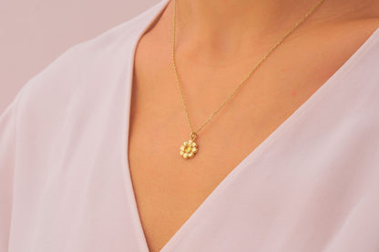Dainty Daisy Flower Necklace with Citrine Stone: Nature Inspired Jewelry in Silver & Solid Gold