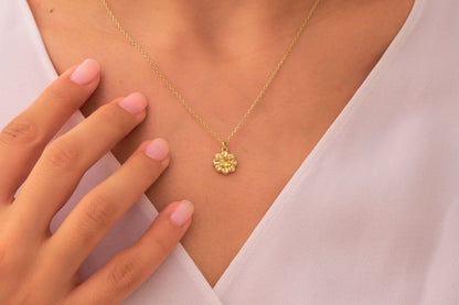 Dainty Daisy Flower Necklace with Citrine Stone: Nature Inspired Jewelry in Silver & Solid Gold