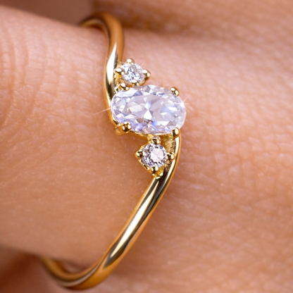Three Stone Diamond Cut Ring: Dainty Trio Gold Ring, Unique Design Proposal Ring, Delicate Promise Ring, Romantic Jewelry