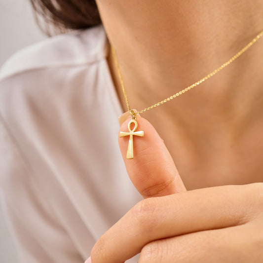 Solid Gold Ankh Necklace | Egyptian Key of Life Pendant