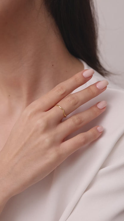 Wave Ring Solid Gold | Minimalist Ocean Wave Stacking Band | Dainty Curved Wedding Ring | Solid Gold Handmade Jewelry Gift for Her
