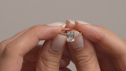 Emerald Cut Moissanite Ring – Solid Gold Classic Engagement Ring