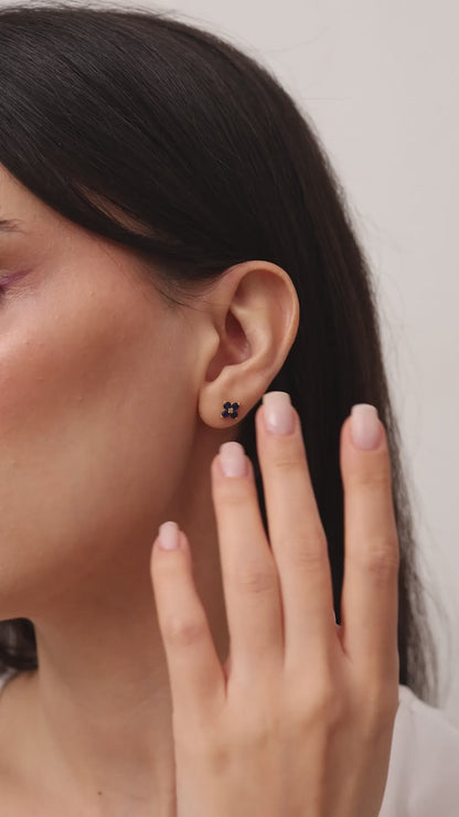Blue Sapphire Flower Stud Earrings – Sterling Silver or Solid Gold Options | September Birthstone Dainty Jewelry | Bridesmaid Gift for Her