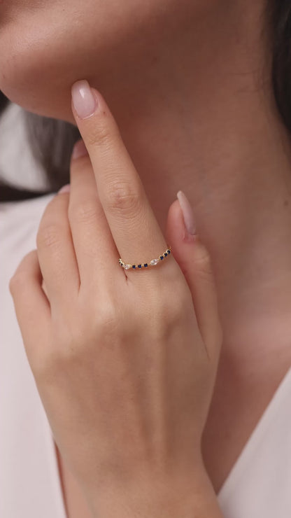 Solid Gold Marquise Moissanite and Sapphire Stacking Ring
