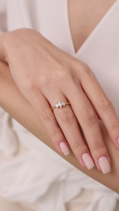 Solid Gold Three Stone Marquise Moissanite Ring – Vintage Style