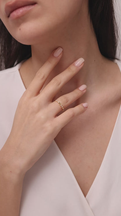 Solid Gold Baguette Birthstone Ring | Moissanite Stacking Band | Minimalist Multi Stone Ring | Personalized Jewelry Gift for Her
