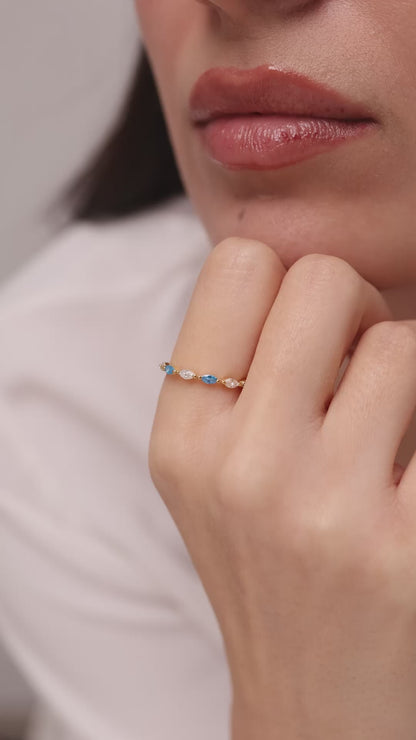 Gold Marquise Birthstone Ring | Moissanite Stacking Band