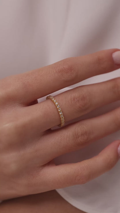 Moissanite Eternity Band Ring 2mm | Full Eternity 30 Stone Ring ,Solid Gold Wedding Band | Minimal Stackable Ring