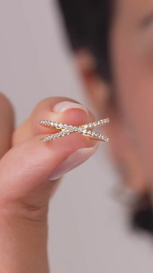 Pave Diamond Engagement Ring: Intertwined Band Promise Ring for Her Available in Silver & Gold Options